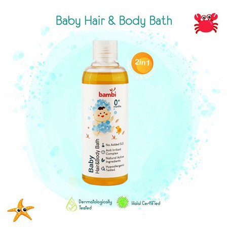 200 ml - BAMBI HAIR &amp; BODY BATH - Sampo &amp; Sabun Cair Untuk Bayi