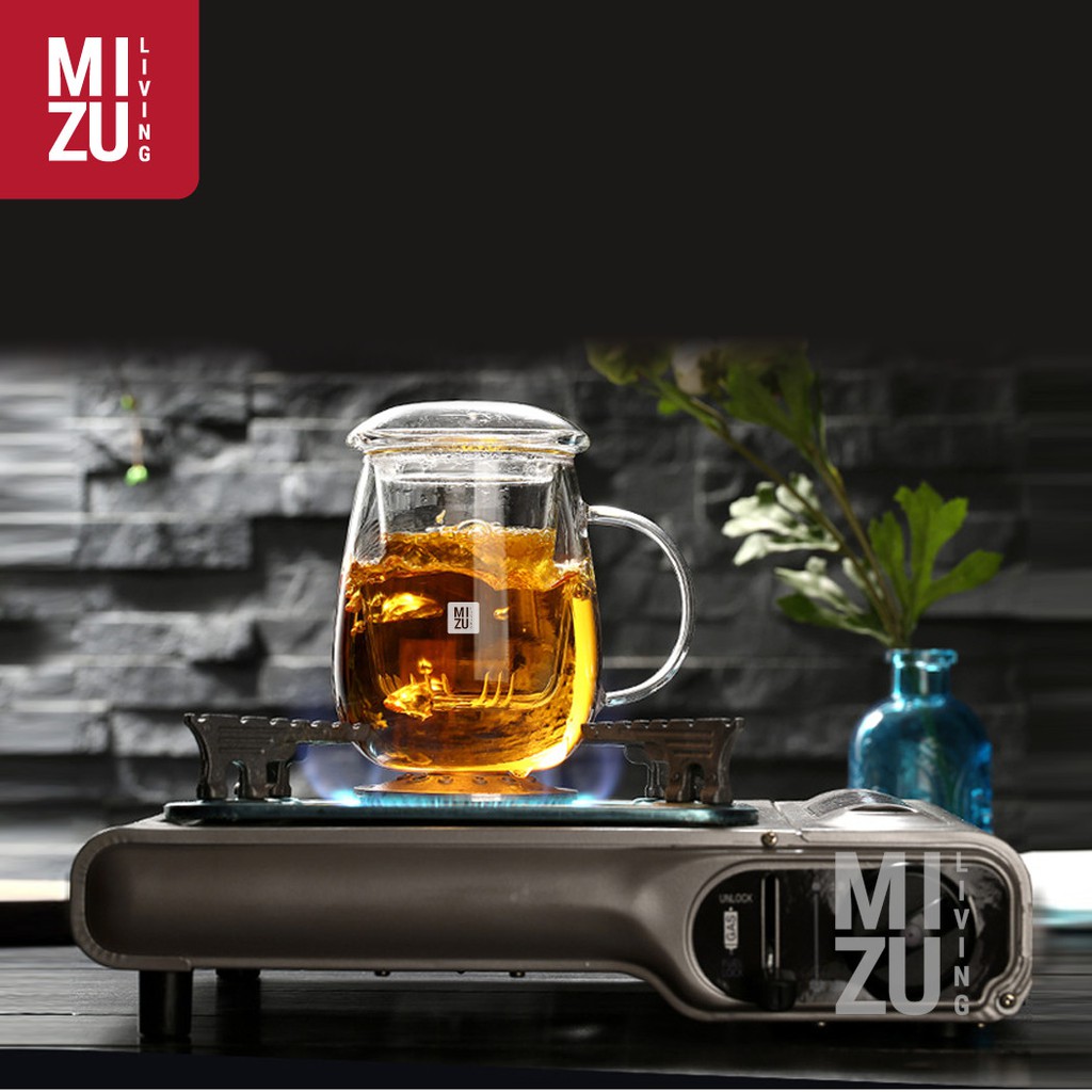 MIZU THEIERE Glass Infuser Tea Cup 650ml Cangkir Teko Teh Kaca Dual Fungsi