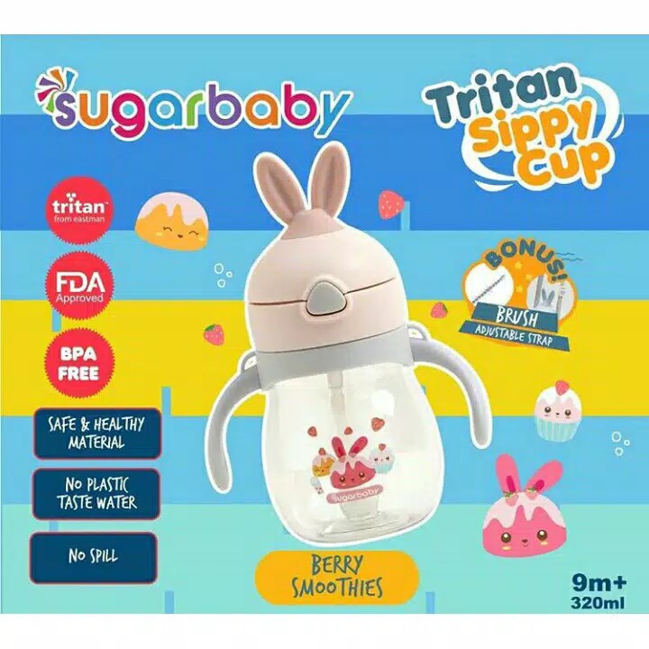 Sugar Baby TRITAN Sippy Cup Rabbit (320 ml,9mo+) - Berry Smoothies (Soft Pink) Botol Minum bayi baby