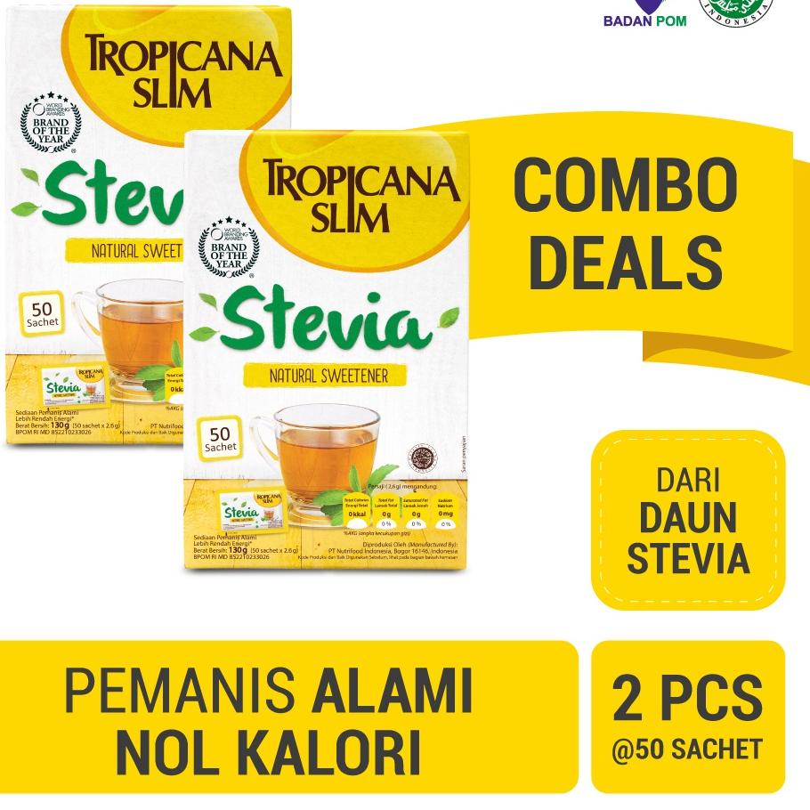 

Twin Pack - Tropicana Slim Sweetener Stevia 50 sachet - Pemanis Alami untuk Batasi Gula ホ