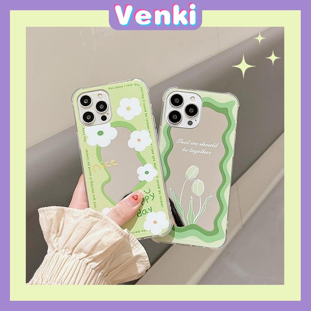 iPhone Case Acrylic HD Mirror Airbag Shockproof Protection Camera Cute Line Green Flowers Compatible For iPhone 11 iPhone 13 Pro Max iPhone 12 Pro Max iPhone 7 Plus iPhone xr