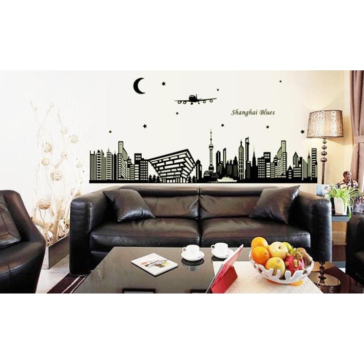 [VVIP] STICKER STIKER DEKORASI DINDING TEMBOK WALLSTICKER GLOW IN THE DARK SHANGHAI BLUE (60X90)