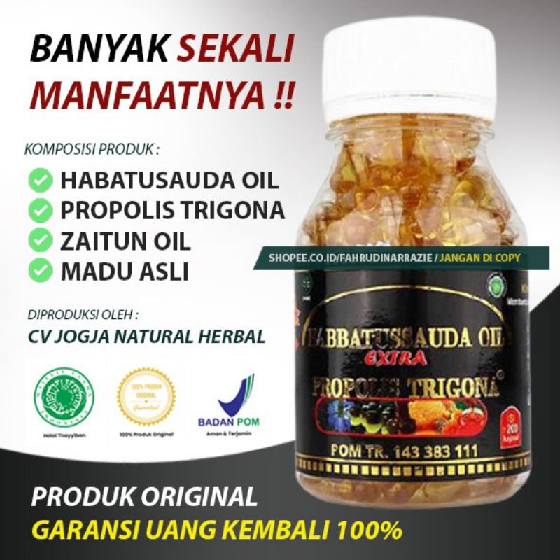 Habbatussauda Extra Propolis Trigona 100 &amp; 200 / Habbasyi Oil Propolis Trigona BPOM IMUNITAS TUBUH