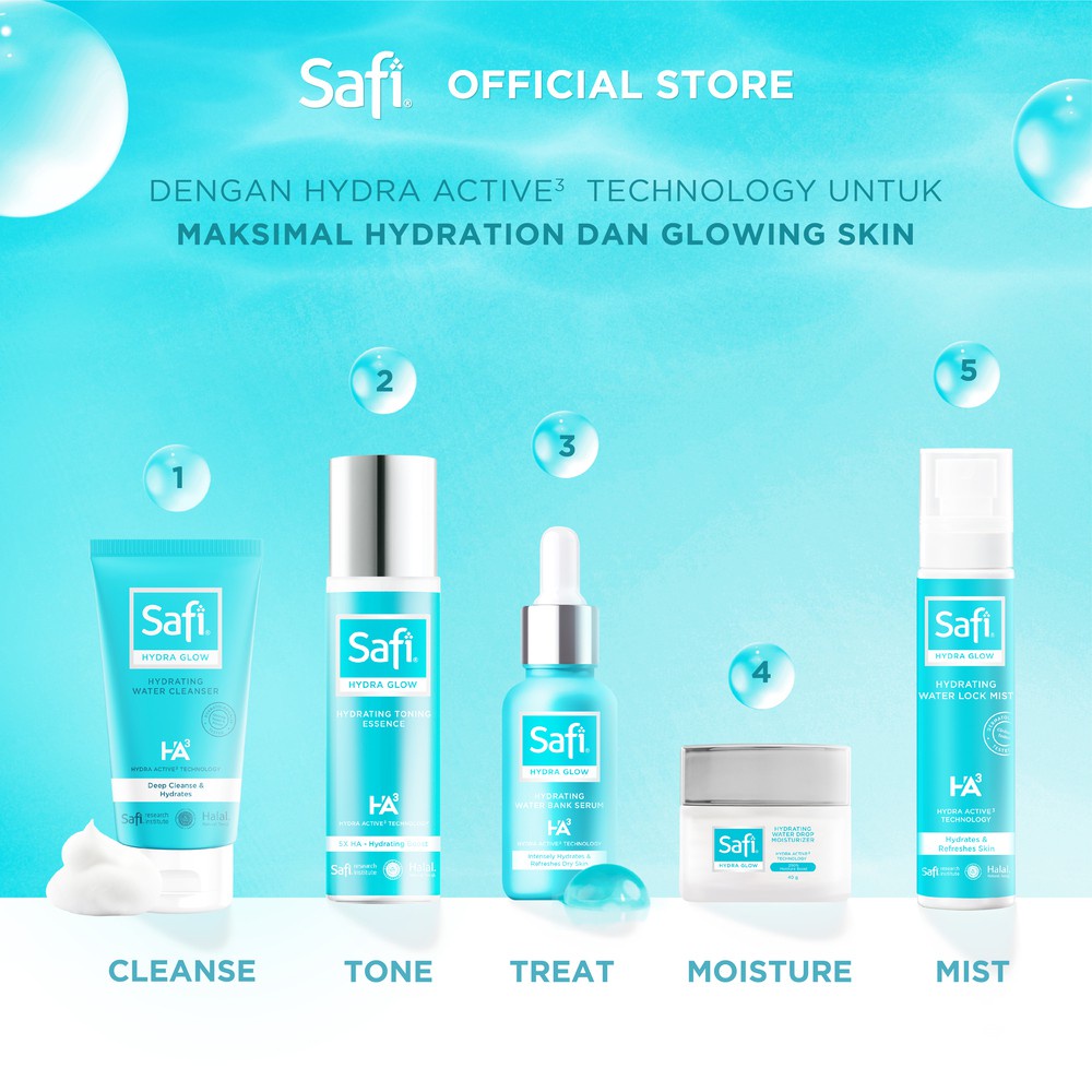 ⭐BAGUS⭐ SAFI Hydra Glow Series | Water Cleanser | Starter Kit | Toning Essence | Water Bank Serum | Water Lock Mist