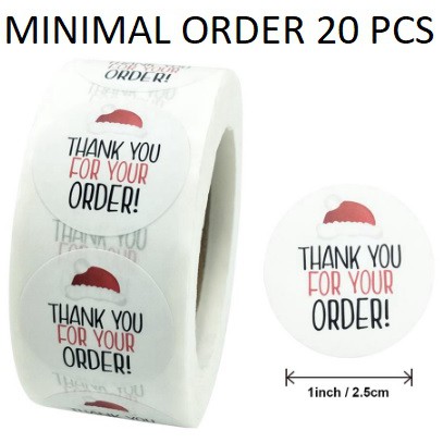 

MC009 Per Pcs Sticker Label Christmas Thank You For Your Order Topi Santa Xmas Seal Kemasan Packing D 2.5 Cm