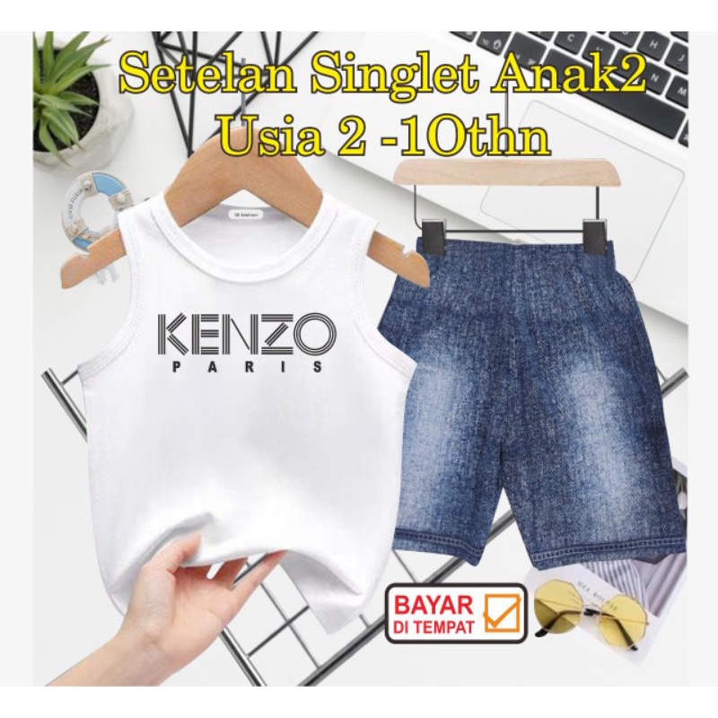 ((IB))SETELAN SINGLET ANAK SEMI JEANS/K3NZ0 DIGITAL SABLON