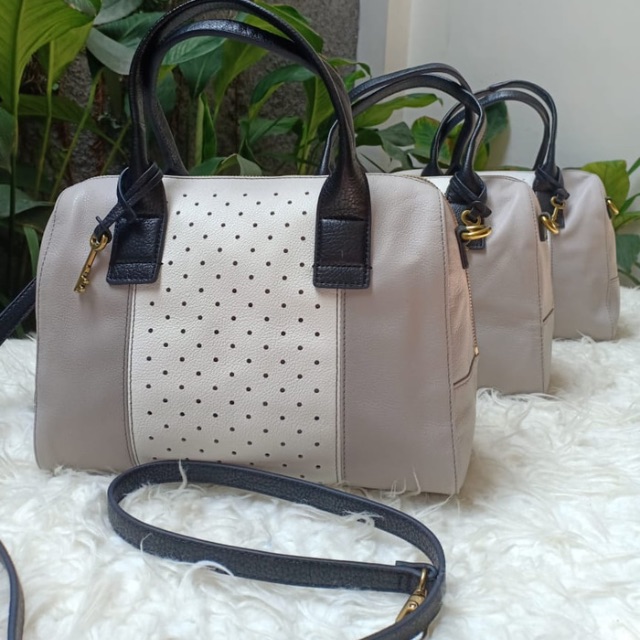 Fossil jori satchel large grey white original