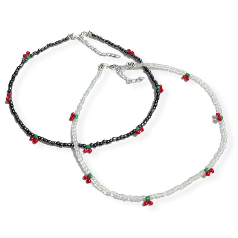 Kalung Beads Cherry Bohemian Boho Style Choker Necklace Mote Buah Ceri Gaya Korea Korean Style