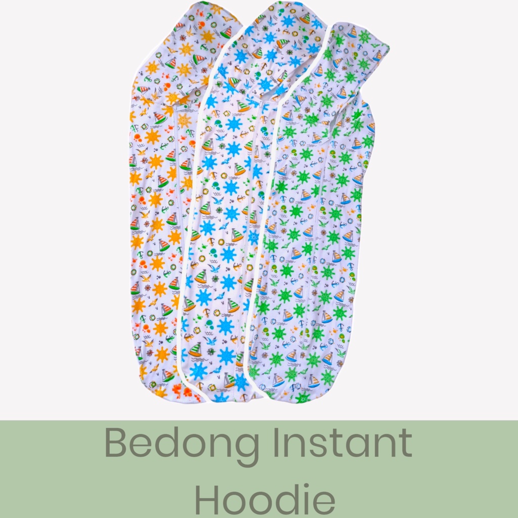 Bedong Bayi Instant Hoodie Motif Random Bedong Praktis Bedong Bayi Topi Bedong Resleting instang Bayi