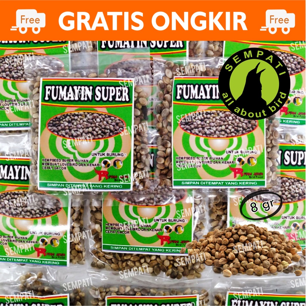 PAKAN BURUNG KENARI GACOR BIJI HAMPSEED PENGGACOR LOVEBIRD PLECI PAKAN HEWAN 8 GRAM