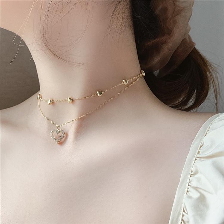 AY(CN) Kalung Rantai Klavikula Hias Liontin Hati Mutiara Gaya Korea Untuk Wanita