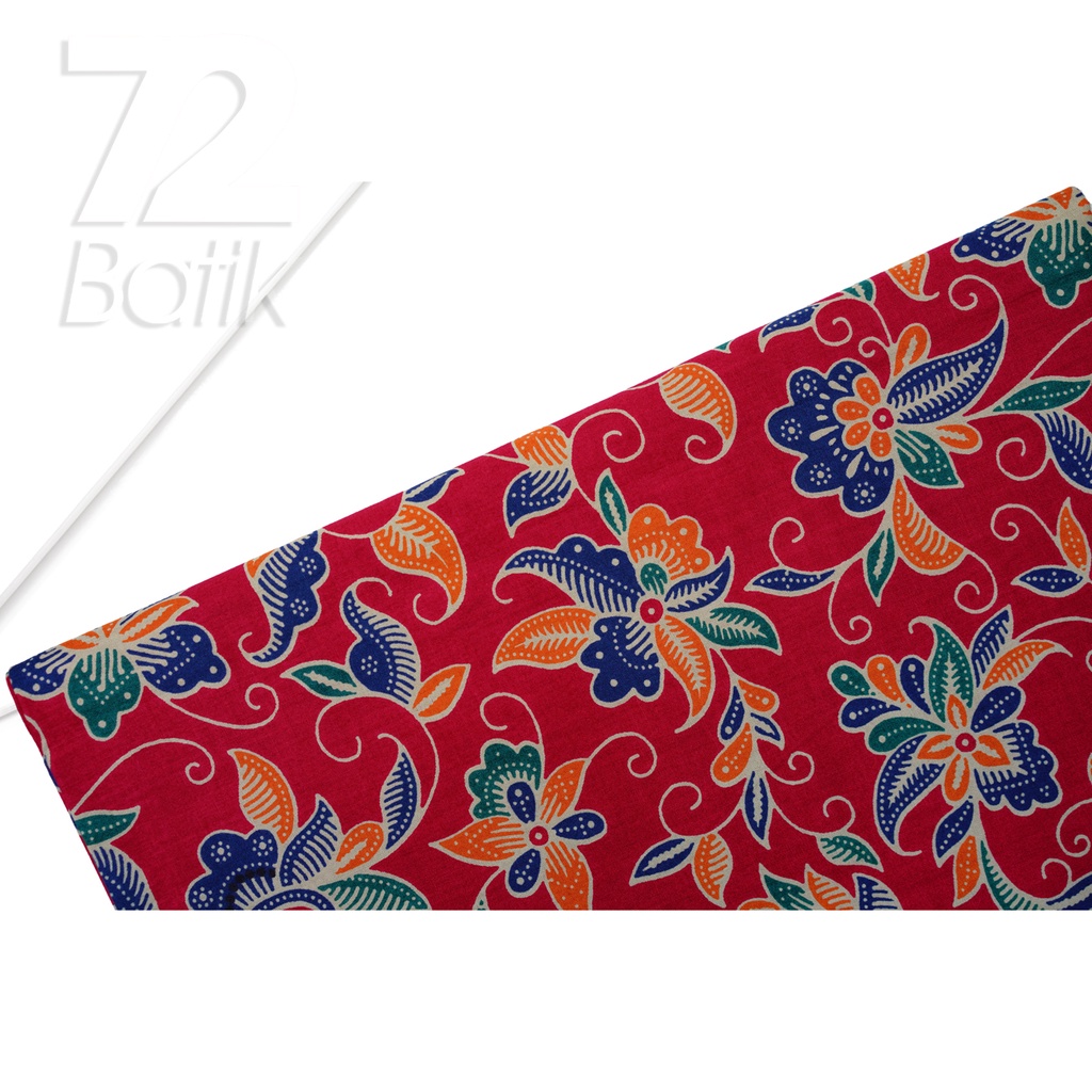 KAIN BATIK PREMIUM Bahan Katun Motif Kembang Clown Warna Merah 721945 Cap 72 Jarik Jarit Samping Kebat Panjang Batik Katun Modern Premium Bahan Seragam Batik Pernikahan Kantor Keluarga Murah Kamen Jadi Batik Bali Lembaran