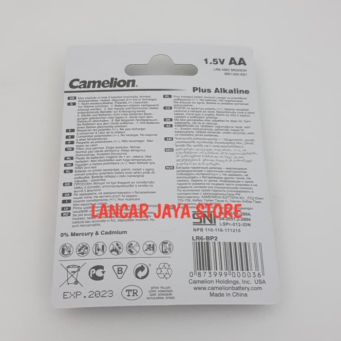 Batery Alkaline Camelion AA / Batrai Plus Alkaline Camelion A2