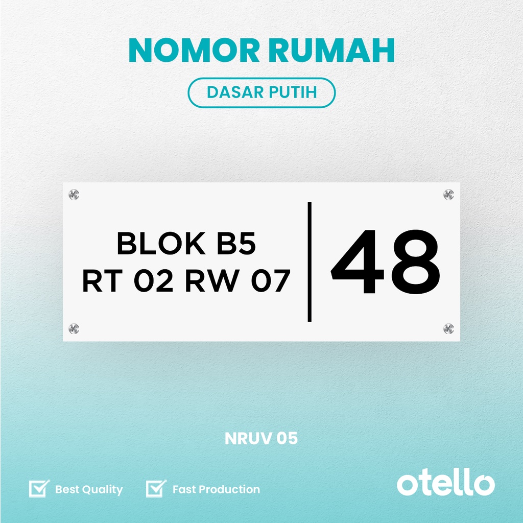 Otello - Custom Nomor Rumah Acrylic UV Print | Papan Alamat No Akrilik Modern Minimalist
