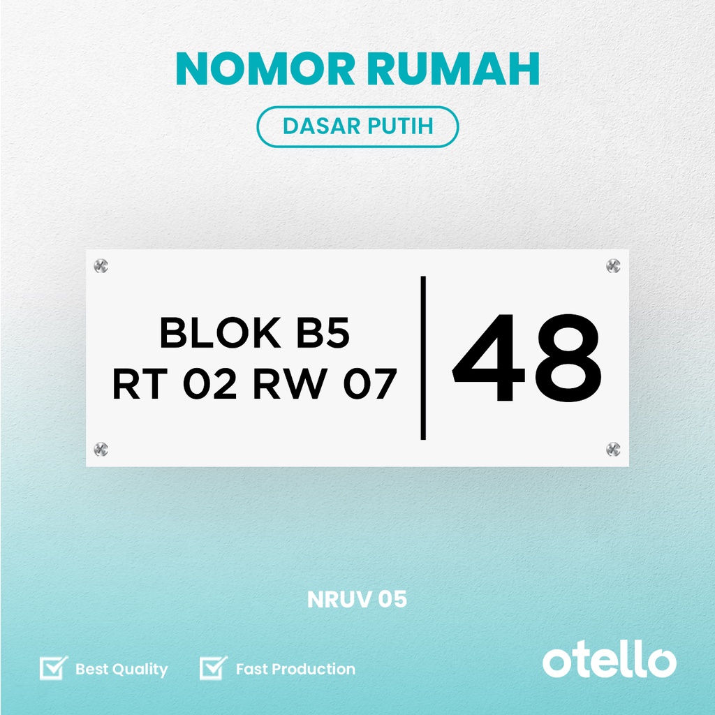 Otello - Custom Nomor Rumah Acrylic UV Print | Papan Alamat No Akrilik Modern Minimalist