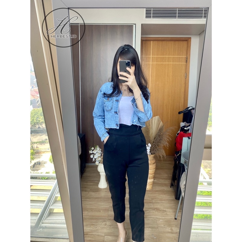 JACKET DENIM CROPTOP JAKET IMPORT HERBEST FREE TANKTOP