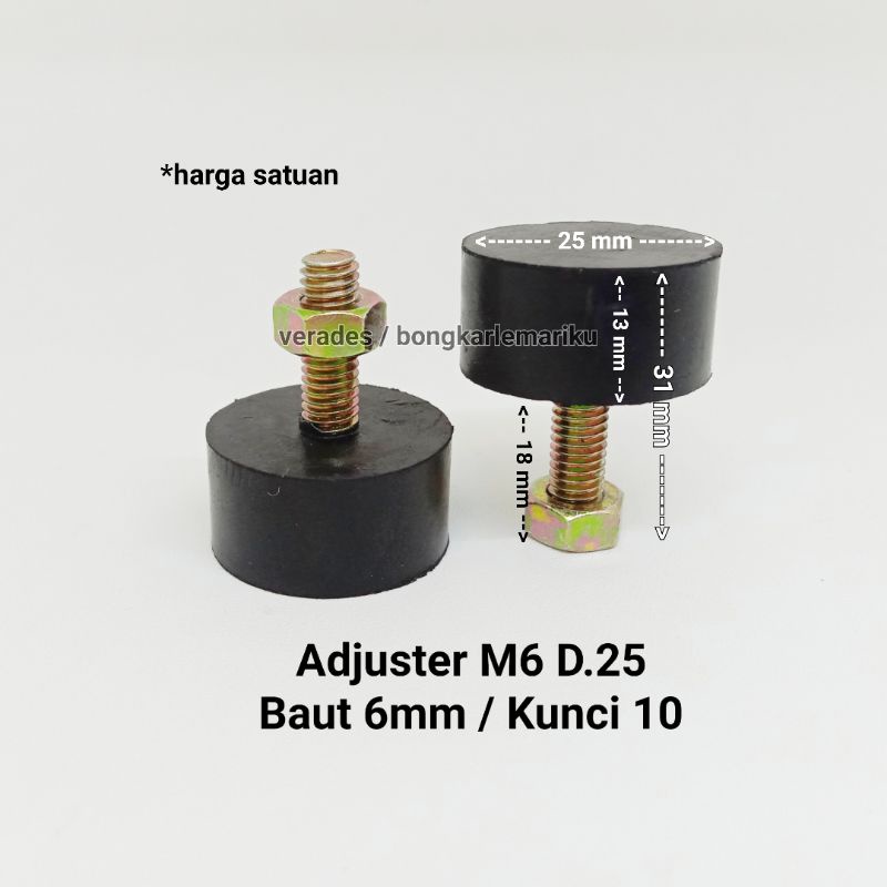 Adjuster M6 Diameter 25 mm Karet Stabil Kaki Meja