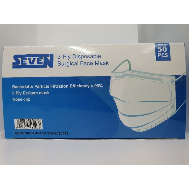 MASKER 3PLY 50PCS MEDIS (SEVEN) / MASKER 3 PLY SEVEN 50 PCS KEMENKES.