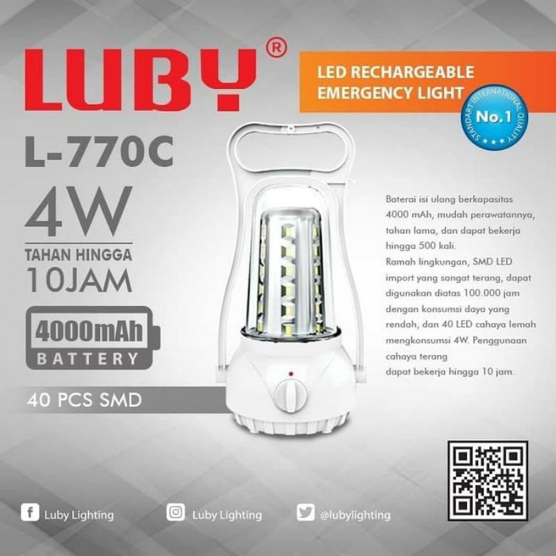 Lampu Emergency LUBY L770C / Lampu Darurat LUBY L-770C / Rechargeable