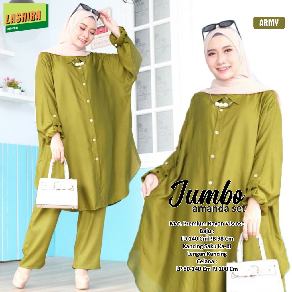 amanda set stelan setelan 1set pakaian baju tunik dress dres celana clana pant kulot pinggang karet 