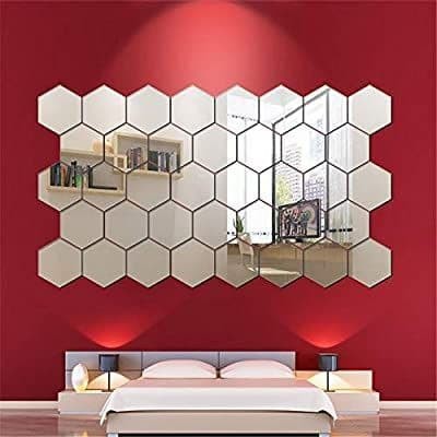 Cermin Hexagon | Akrilik Mirror Wall Sticker | Dekorasi Hiasan Dinding Kaca Hexagonal Dekorasi