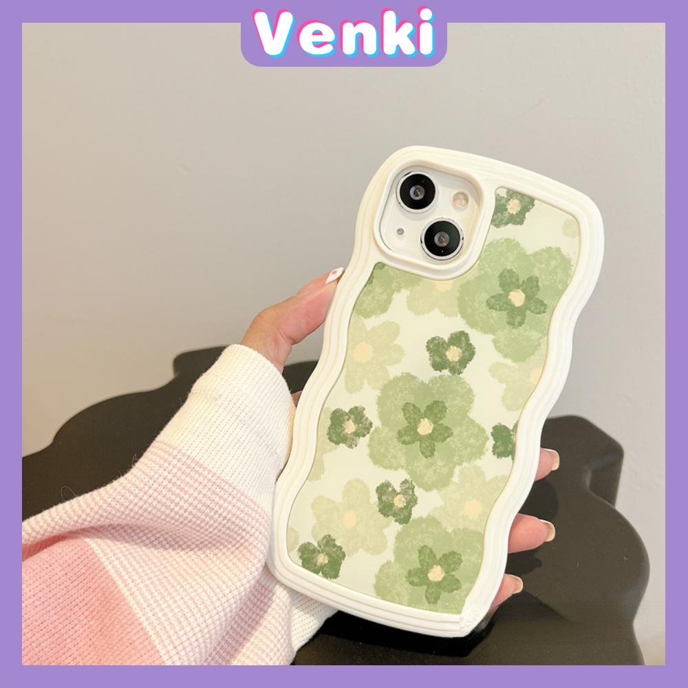 iPhone Case Candy Color Wave 2-in-1 Silicone Soft Case Airbag Shockproof Protection Camera Green Flowers Compatible For iPhone 11 Pro Max 13 Pro Max 12 Pro Max 7Plus xr XS Max