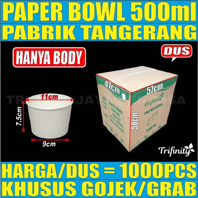 Paper Bowl 500ml Per Dus Tebal Mangkuk Tahan Microwave Hanya Body Mangkok Kertas