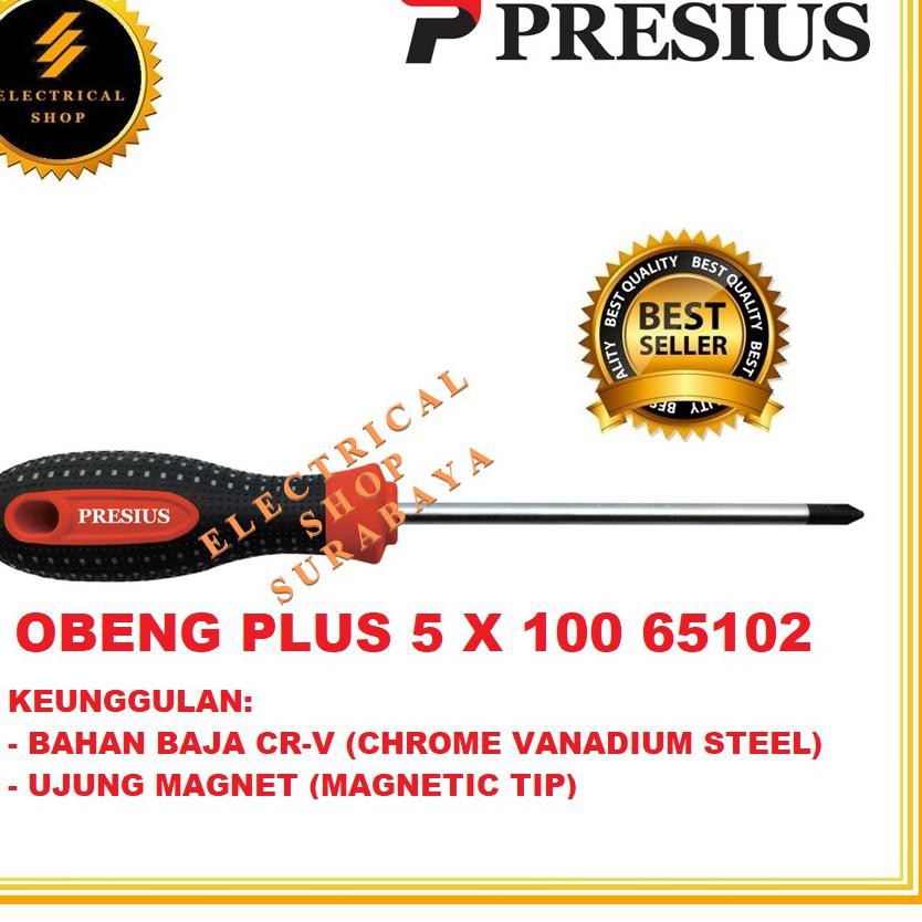 New PRESIUS OBENG PLUS 5 X 100 65102 (GROSIR) BAJA CHROME VANADIUM UJUNG MAGNET MAGNETIC TIP ORIGINA