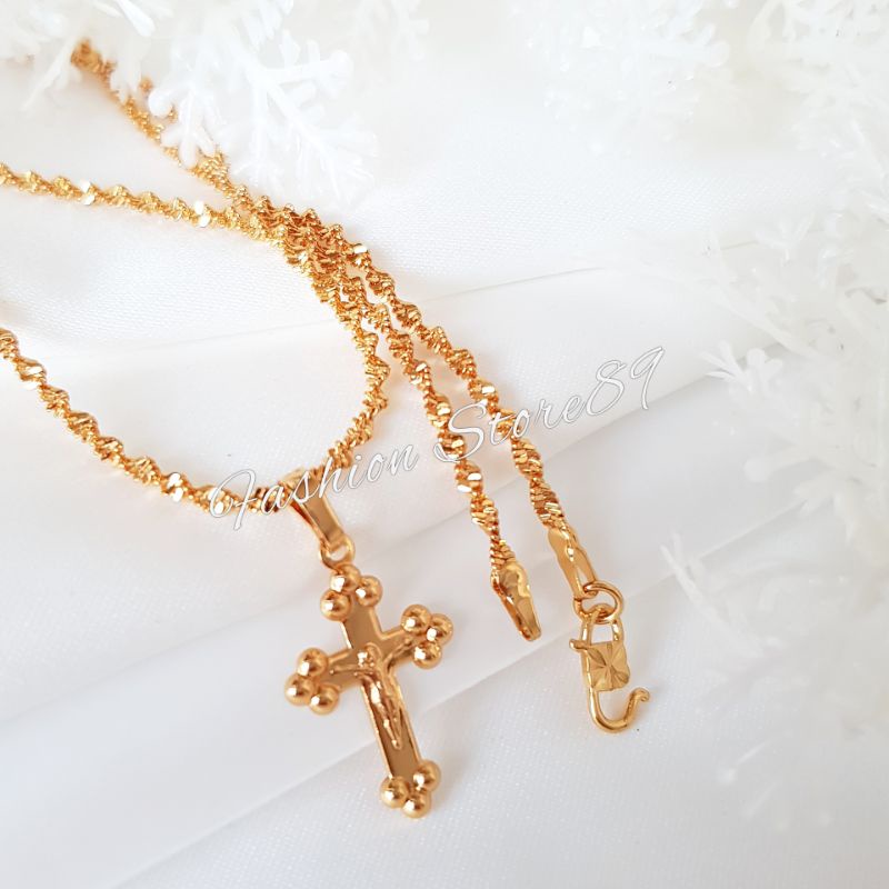 Kalung fashion salib Jesus xuping lapis emas 18k impor yaxiya