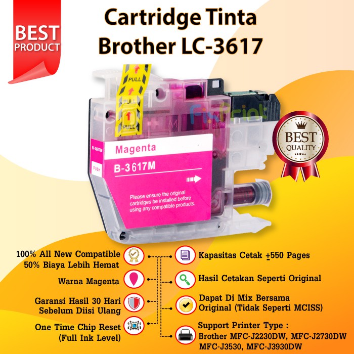 Tinta Compatible Brother LC-3617BK LC3617 Yellow Printer J2230 J2730DW