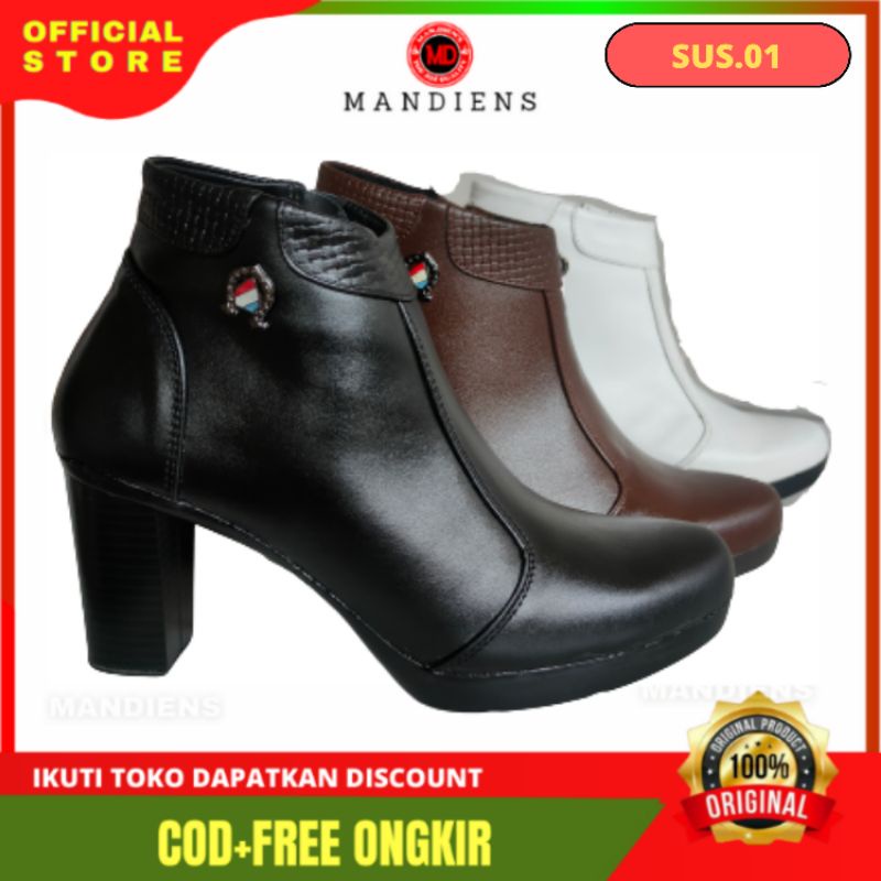 Medali - Sepatu Boots PDH Wanita Kulit Asli PDH 01 Model Pdl Sus Hels Tinggi 8 CM - Sepatu PDH Polwan Secwan Bhayangkari Kowad Heels Wanita Kerja Resmi Boot Fashion Terbaru Kualitas Original Branded