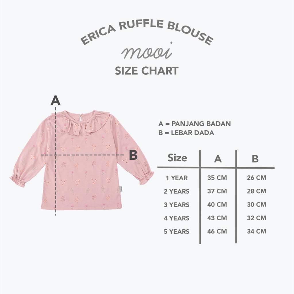 Mooi Erica Ruffle Blouse 1-10 Tahun Erica Long Top Ruffle Atasan Anak Perempuan Tangan Panjang