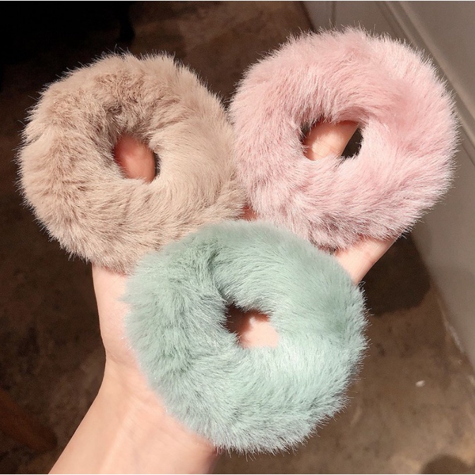 Ikat Rambut Korea Bulu Pompom Donat Pompom Hair Accessories J124