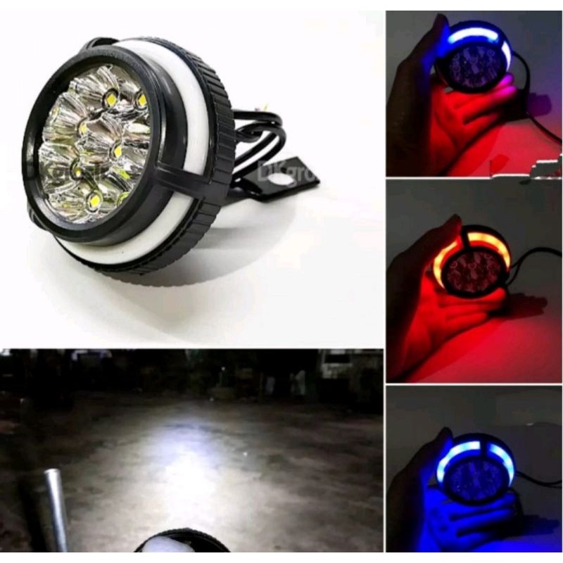 lampu tembak sorot LED bracket spion 9 mata dengan angel eye 5 mata