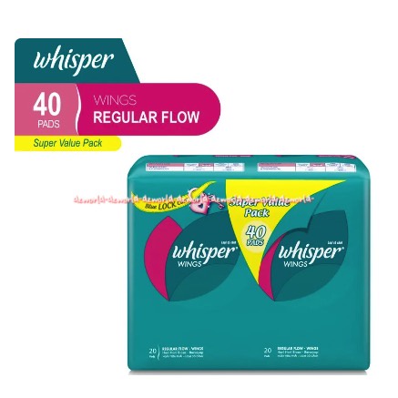 Whisper 40pads Whisper Wings Super Value Pack Pembalut Wanita Wisper Sayap Wing Blue Lock Care Sanitary Napkins 40 pcs