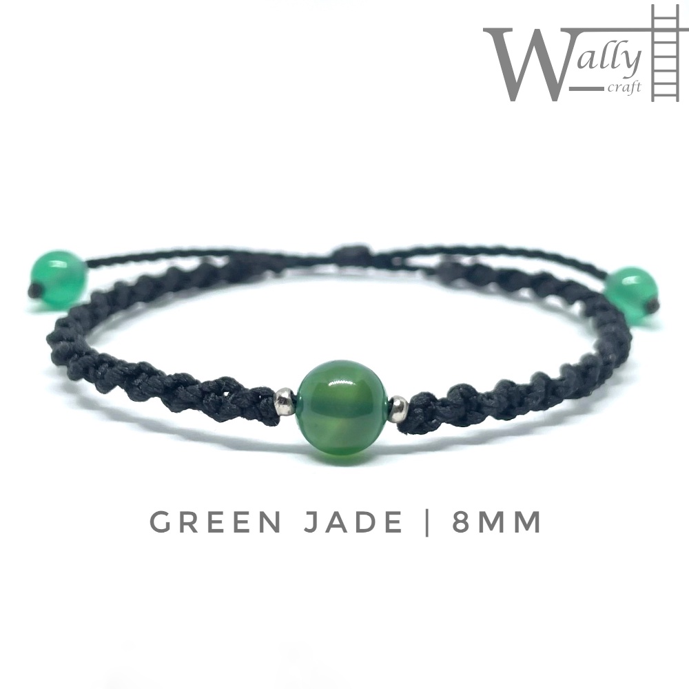Gelang Batu Giok Hijau Tali Hitam Macrame Rajut