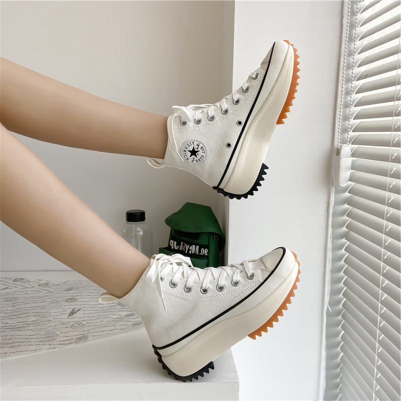 Sepatu Wanita Putih Sol Breathable Nyaman Sneaker Cewek Wedges Hak Platform Sneakers Cewe Kekinian Korea