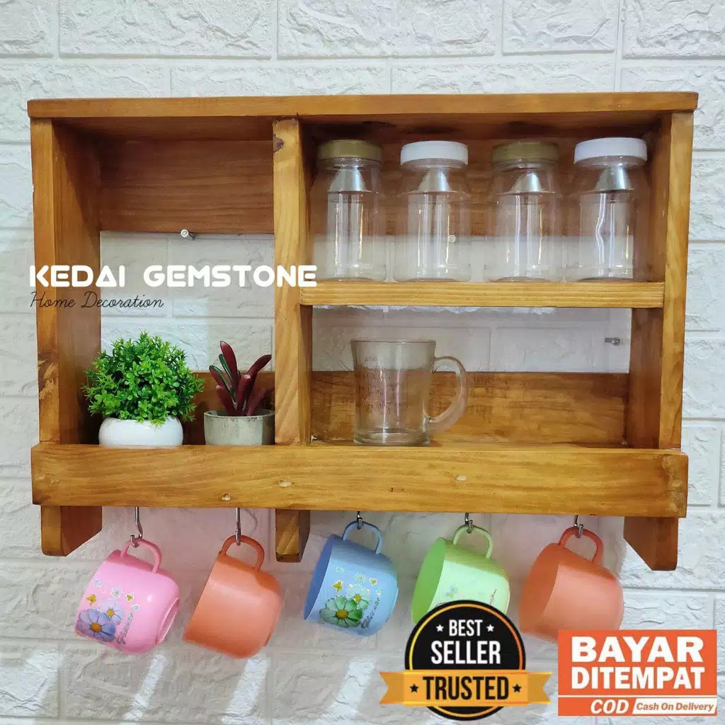 RAK BUMBU DAPUR / Rak dapur Susun Gantung Serbaguna Kayu Dinding Minimalis Peralatan Dapur Bumbu