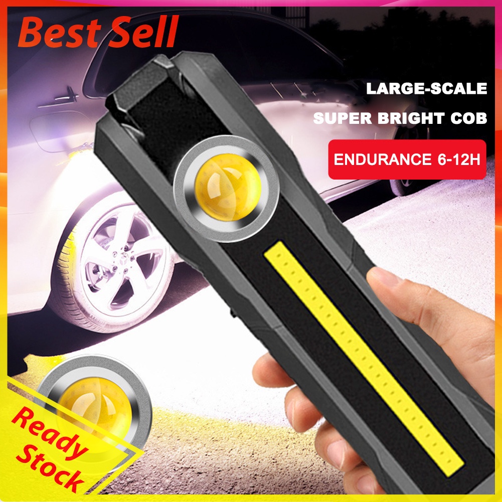 Portable LED+COB Folding Round Flashlight USB Rechargeable Car Repair Torch