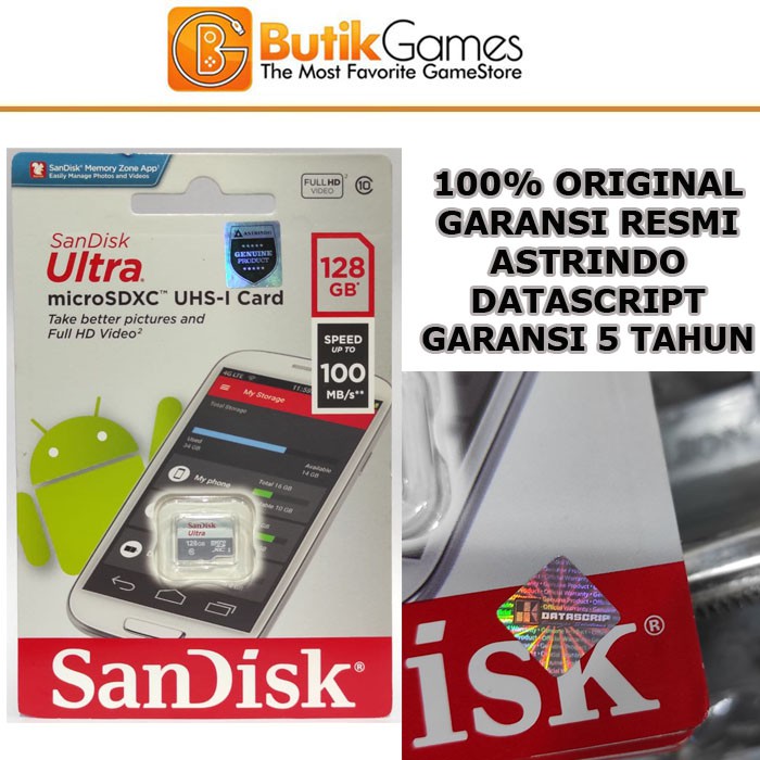 Micro SD MiroSD MicroSDXC SanDisk sdcard sd card Ultra UHS-1 128GB 128 gb original