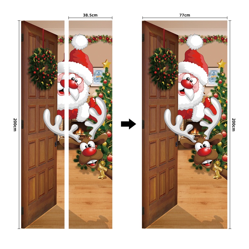 Zzz 2pcs / set Stiker Dinding / Pintu / Kulkas Motif Santa Claus / Rusa Natal 3D Anti Air Untuk Dekorasi