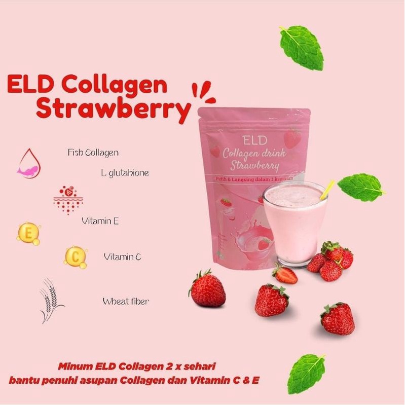 

ELD COLLAGEN DRINK strawberry 55gr pelangsing badan pemutih badan 1 kemasan BPOM