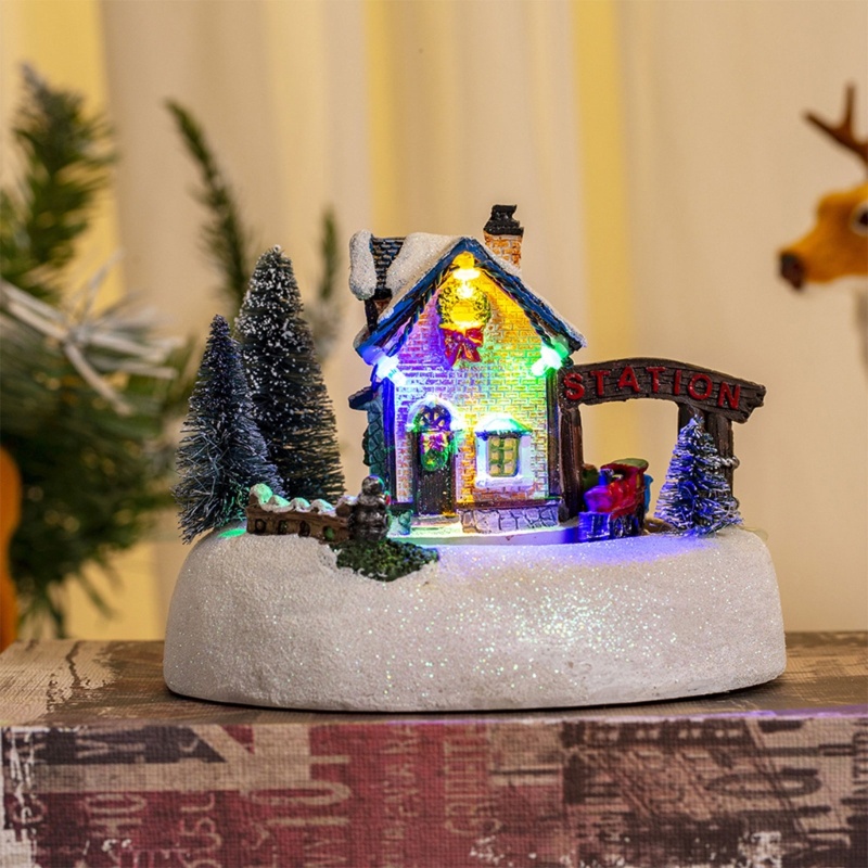 Zzz Mainan Miniatur Rumah Salju Dengan Lampu + Musik Untuk Dekorasi Natal