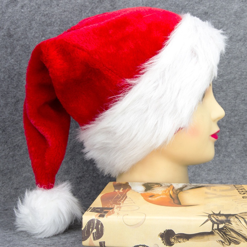 Topi Santa Claus Bahan Plush Tebal Warna Merah Dan Putih