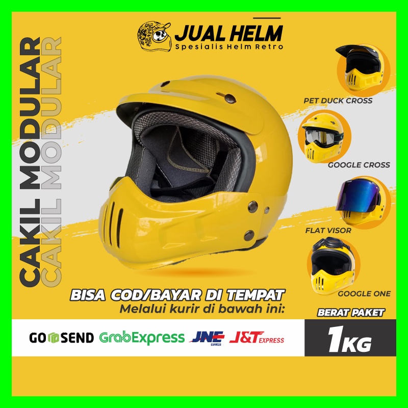 Helm Retro Cakil Modular Kuning Glossy (Vespa / Klasik / Vintage)