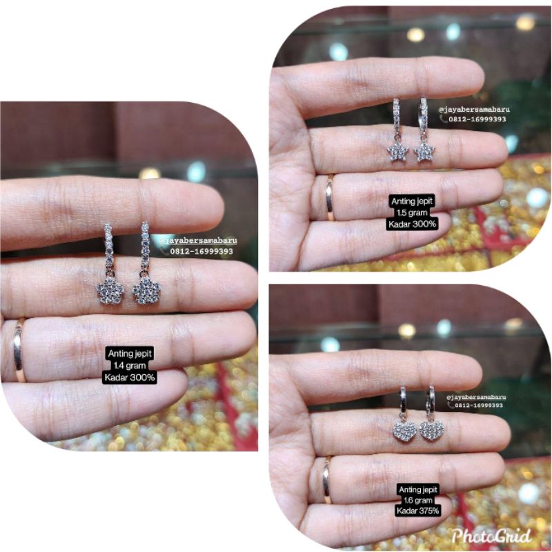 Anting jepit emas putih kadar 300 dan 375%
