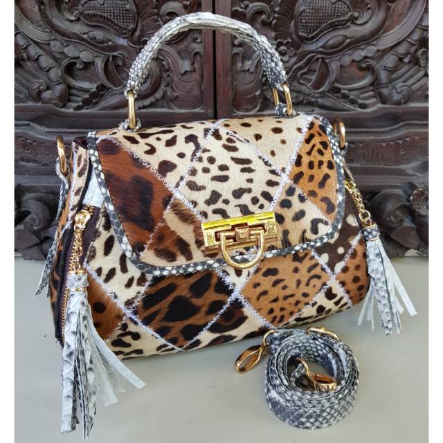 Tas tabung bulu sapi mix phyton