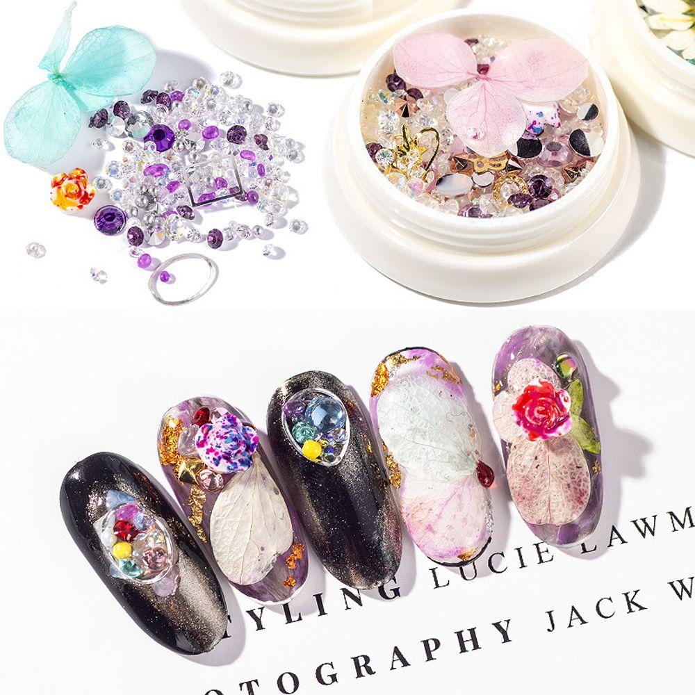 AUGUSTINA Agustina Campuran Dekorasi Kuku Bersih Merah Tetesan Air Berbentuk Manicure Ukuran Mix Bunga Aksesoris Kuku