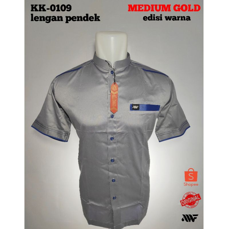 AL-WAFA baju Koko muslim dewasa lengan pendek material satin Korea warna