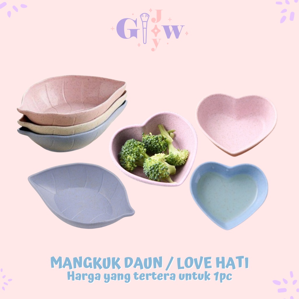 A96-A97 MANGKOK DAUN HATI LOVE mangkuk saus saos masker bubuk kecantikan aksesoris aksesories murah termurah plastik pelastik sayur makanan air kuah sop buah anak dapur ibu mama masak warna warni pastel biru pink ungu hijau kecil mini